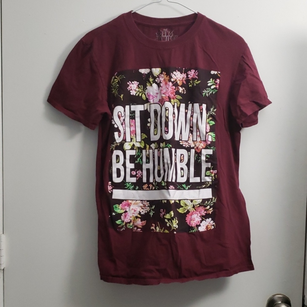 Sit down be humble maroon tropical pattern t-shirt